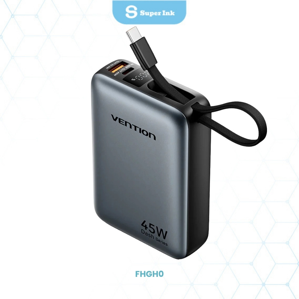 Powerbank Vention FHGH0 20000mAh Fast Charging 45W Kabel Built-in Kompatibel Semua USB