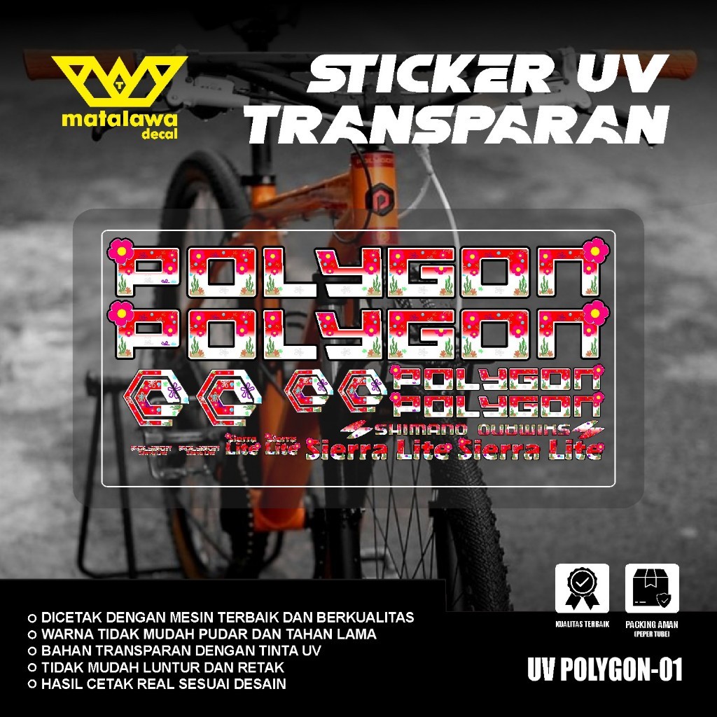 ORIGINAL Stiker Decal  POLYGON Sierra lite UV TRANSPARAN POLET Sepeda MTB Bike Kalcer SET 01 NEWARA