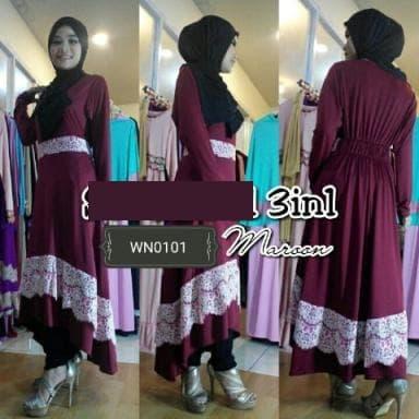 7537 gamis wanita murah 3in1 merah maroon fhasion casual baju santai