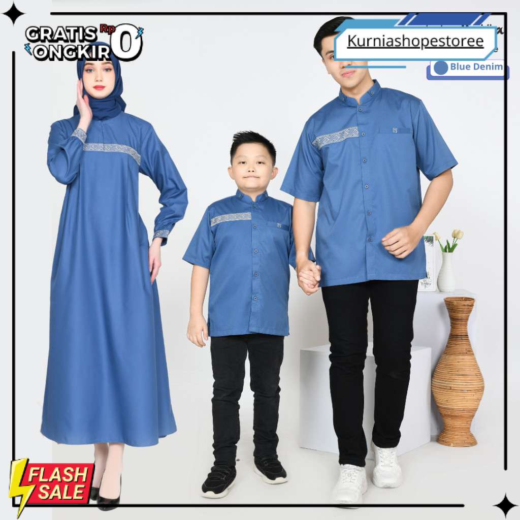 Adhipa Gamis Sarimbit Wanita Zaviena warna Biru Denim KNSP