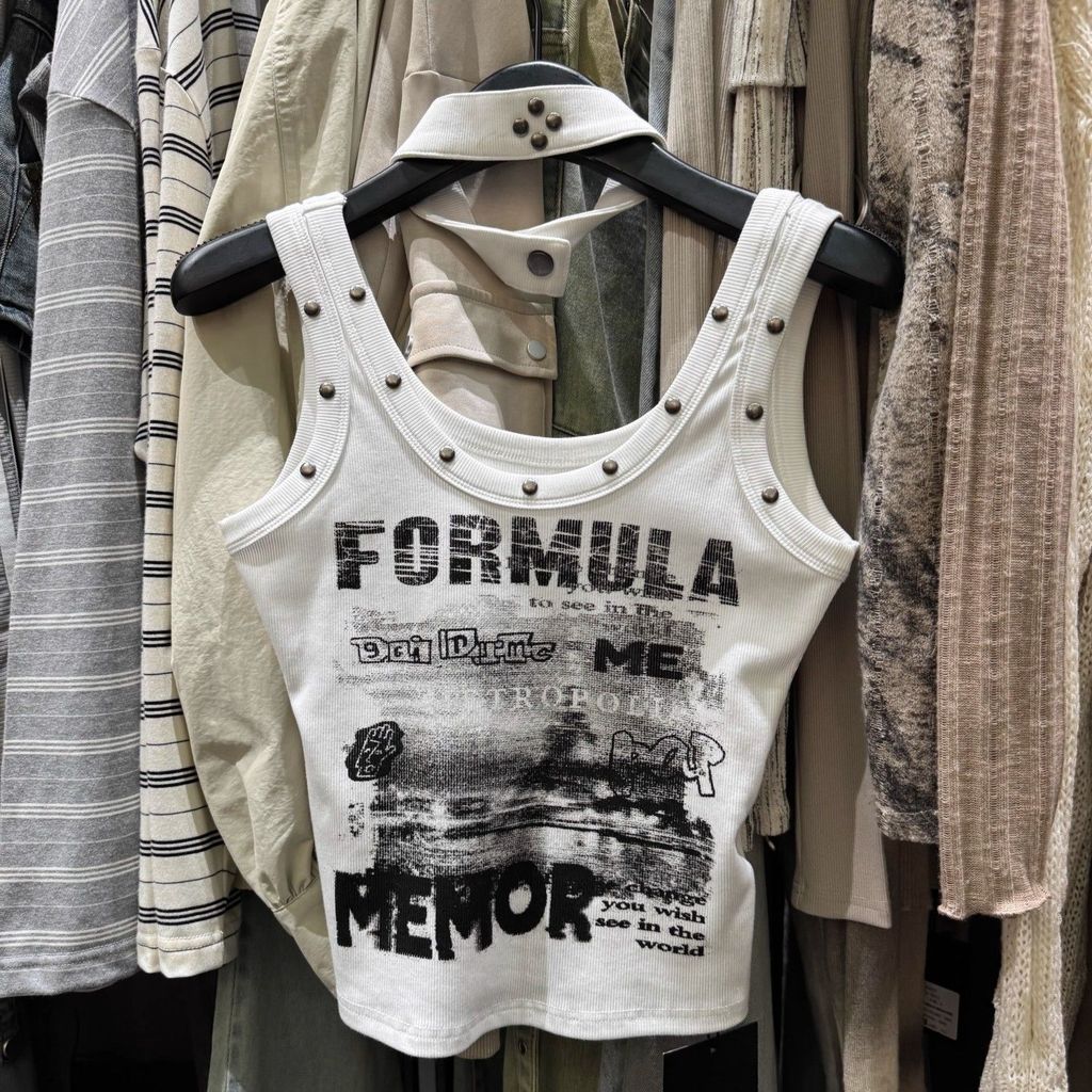 Kaos Tank Crop Top Perempuan Retro Amerika Seksi Model Baru