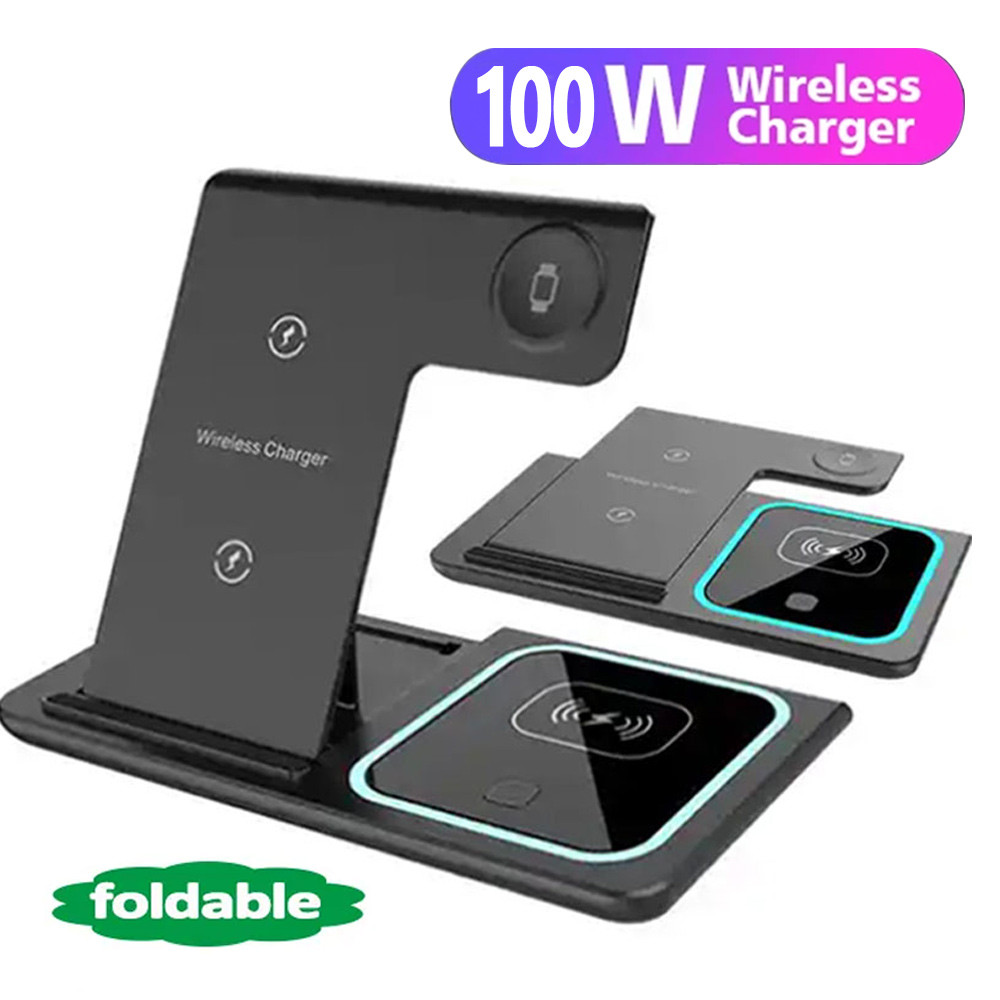 RS LED Fast Wireless Charger Stand 3 in 1 Foldable Charging Station For iPhone 17 16 15 14Apple Watc