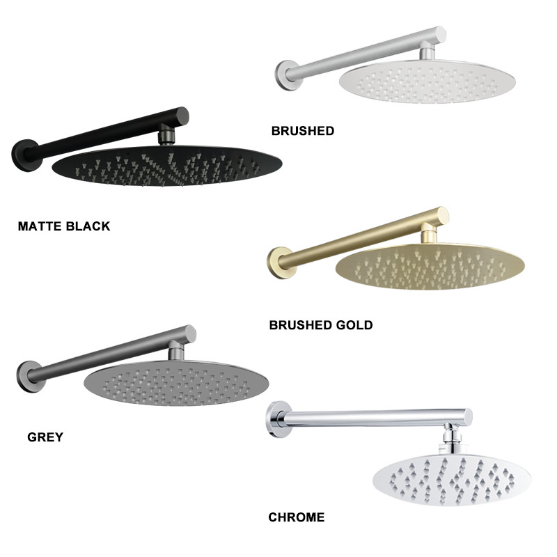 Brushed Gold Black Chrome Grey Overhead Shower Head Shower Arm Big Round Stainless Steel 81012 Inch 
