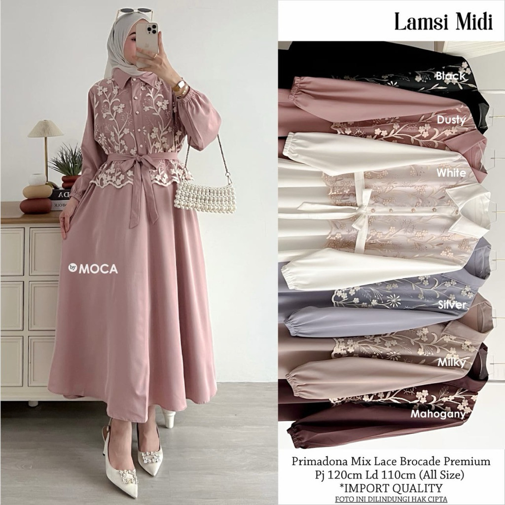 ada grup reselller tanyakan ke admin er elrumi LAMSI MIDI DRESS POLOS MIX BROKAT LACE  MOCA er elrum