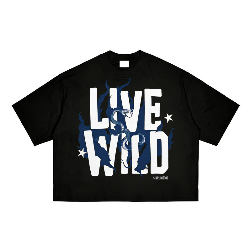 11MOON MARKET Kaos Pria Wanita Oversize LIVE WILD | Kaos Aesthetic Ular Api Retro