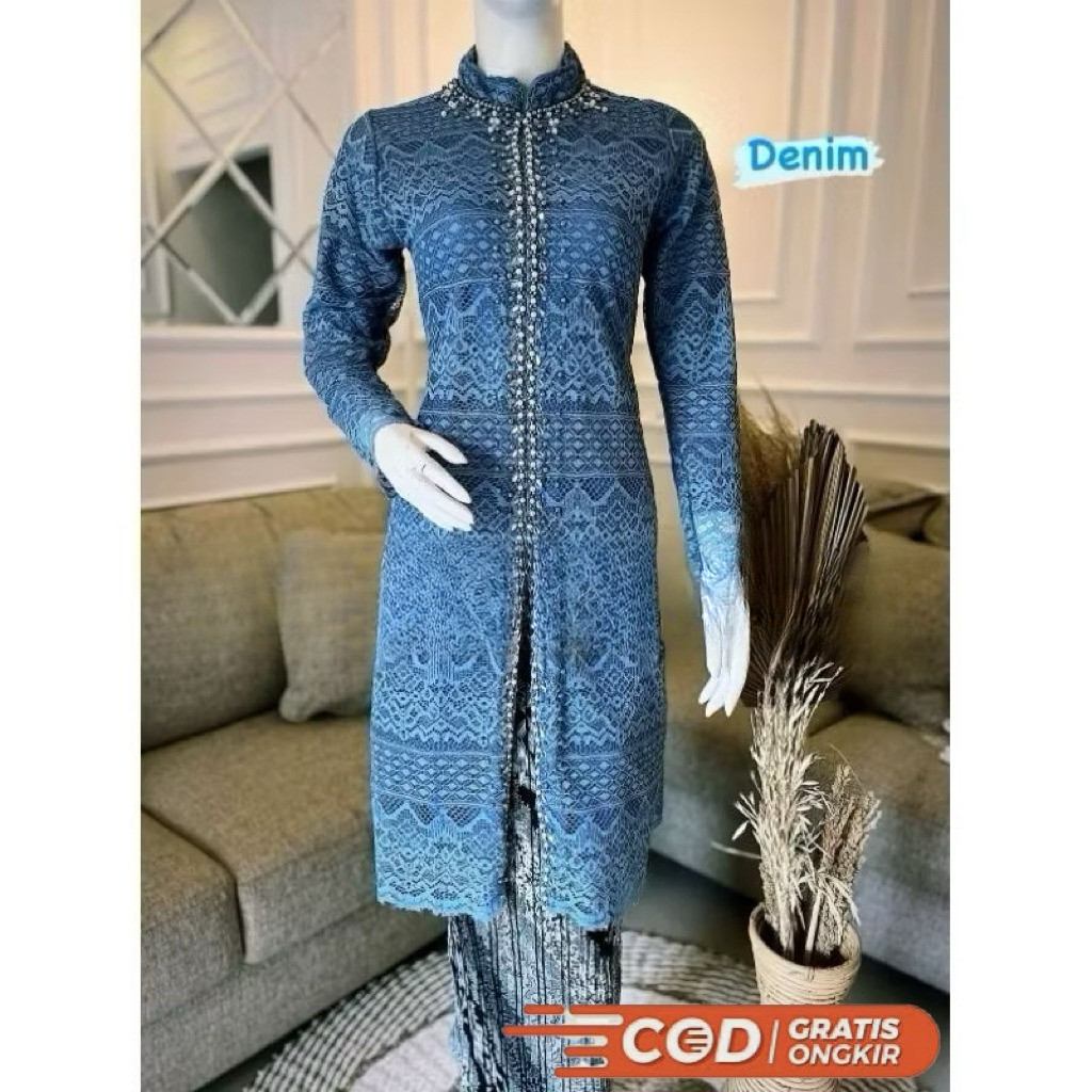 set kebaya tunik brokat busui payet/kebaya brokat payet/kebaya mewah kekinian mewah