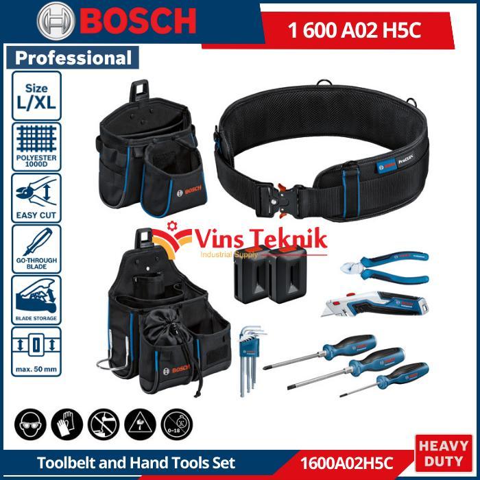 BOSCH 1 600 A02 H5C Kunci Set Pertukagan Combo Kit Tool Belt And Hand Tool Set 19Pcs