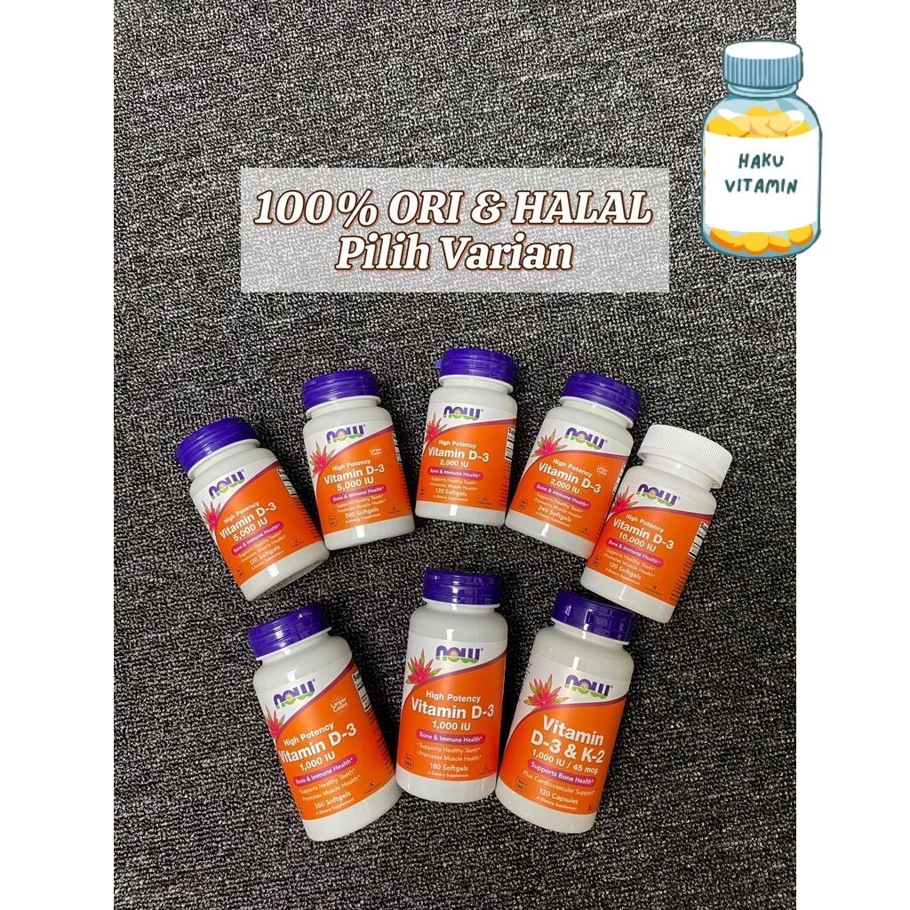 NOW VITAMIN D3 K2 1000 5000 2000 10000 IU ISI 120 180 240 360 SOFTGELS | HAKU VITAMIN