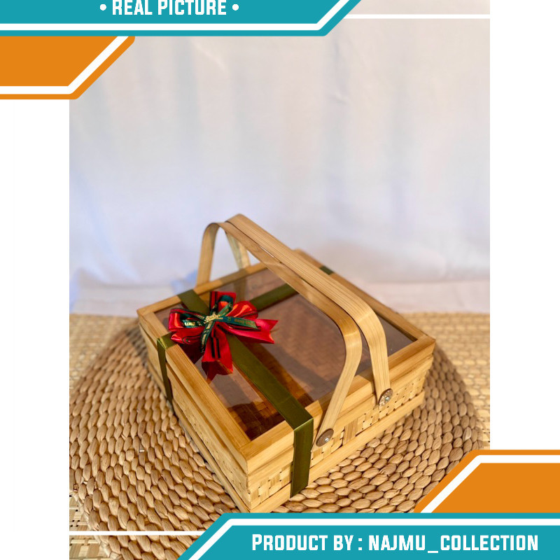 Rantang Bambu Kotak tutup Mika Hampers Lebaran | Box Hampers | Box Bambu | Rantang Bambu Anyaman | R