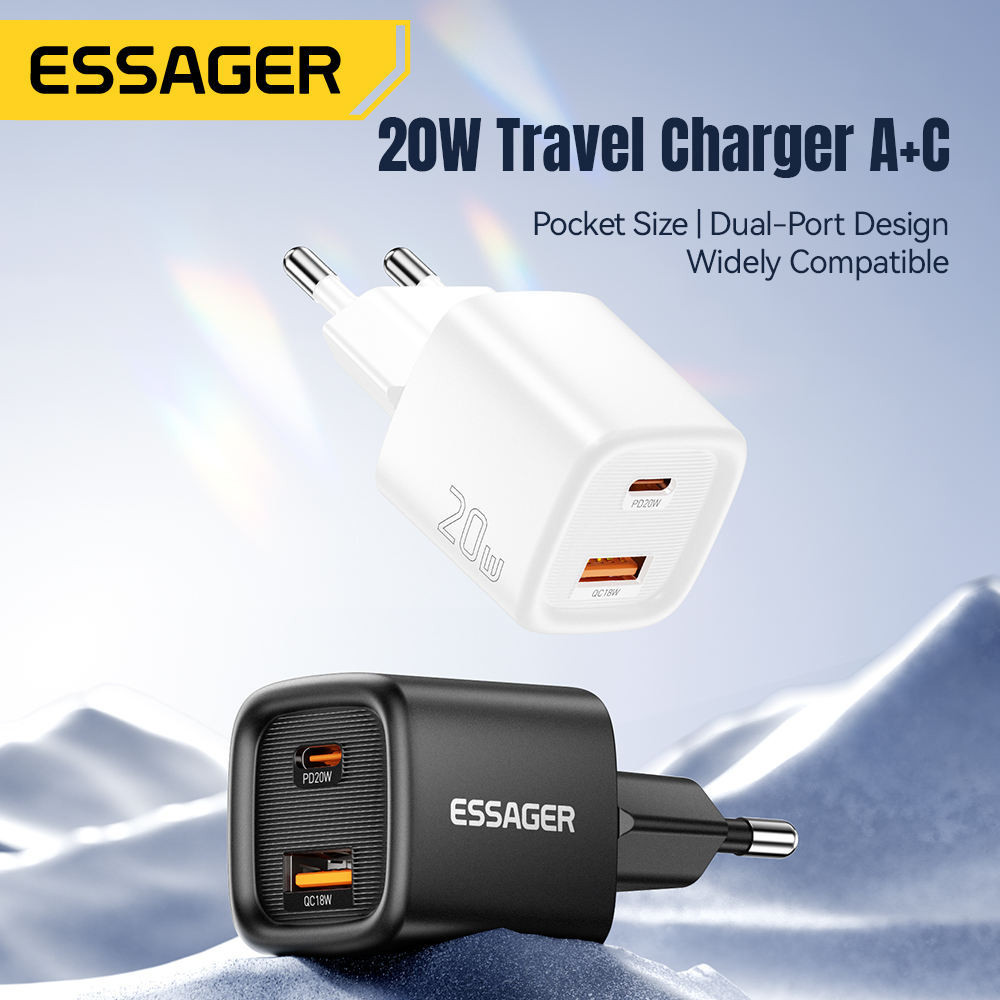 FIX  - ESSAGER Kepala Charger Dual Port Fast Charging PD USB Type C 20W - ES-CD54