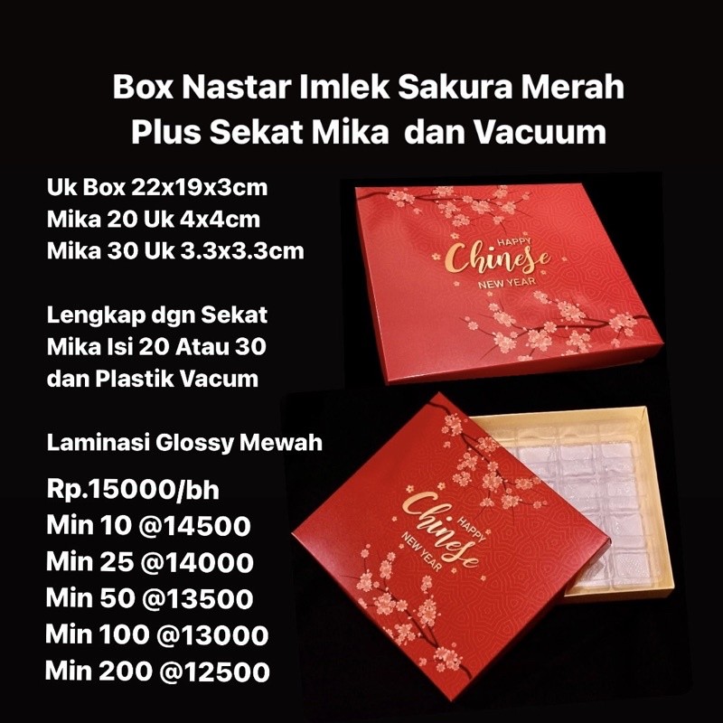 PACK Box Nastar Imlek Sakura Merah Plus Sekat Mika dan Vacuum