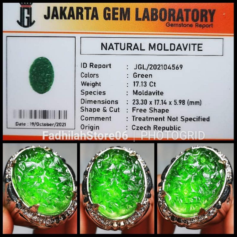 Natural Green Rough Moldavite Oval + MEMO LAB