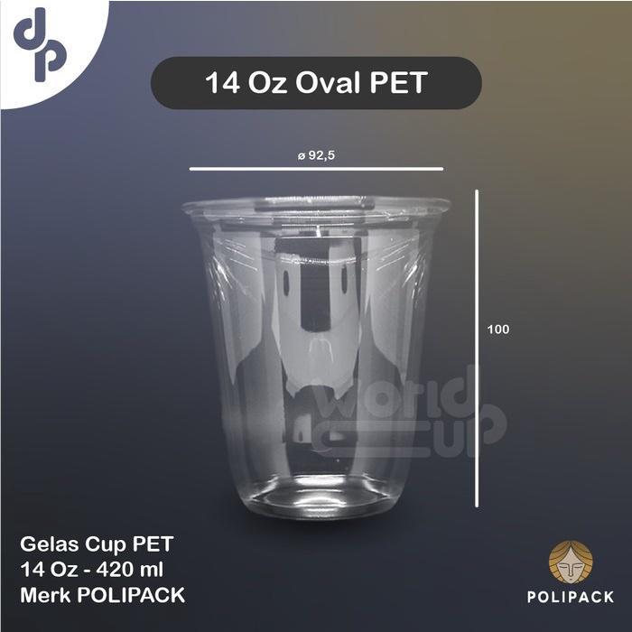 BEKALE Paket Gelas Cup PET + Strawless Lid Sippy Anti Tumpah POLIPACK 50 pcs - 14 Oval, Sippy Lid
