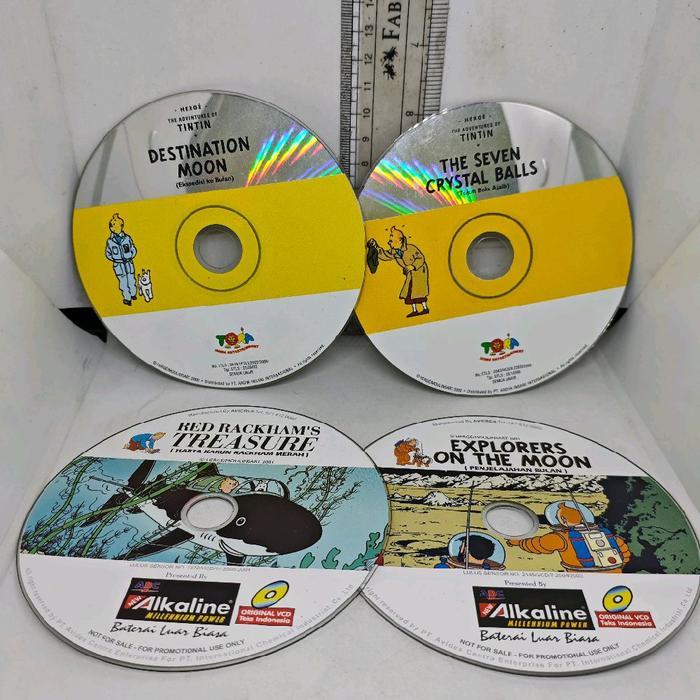Set 4 Pcs VCD Kartun The Adventures of Tintin Destination Moon, The Seven Crystal Ball, Explorer of 