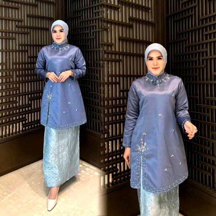 setelan kebaya bridal belah samping tepi payet, baju kurung malaysia rok songket span modern modis t
