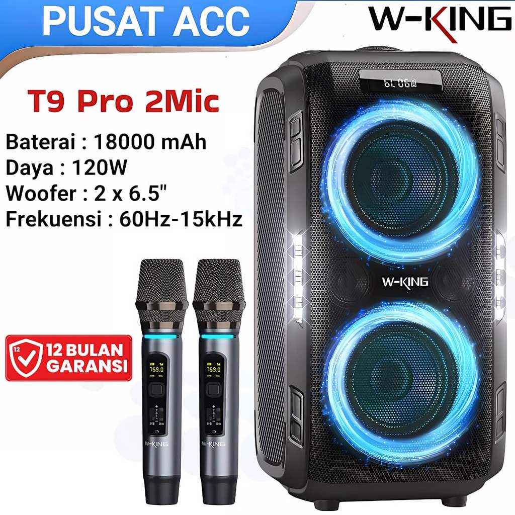 Speaker Bluetooth Karaoke WKING T9 Pro 2 Mic Wireless Portable Party TWS W-King Super Bass