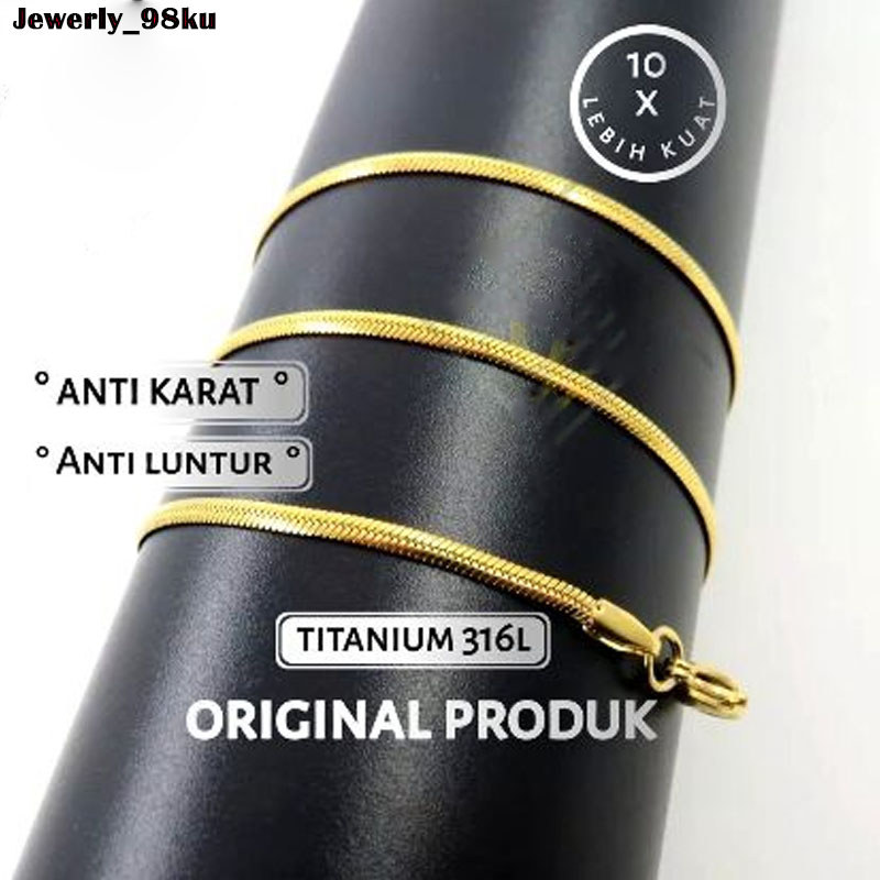 Kalung Titanium Pria Anti Karat Gold Emas Asli Cowok Keren Rantai Rante Belut Panjang Cowo Emas Muda