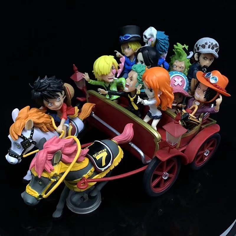 Anime One Piece 20th Anniversary Carriage Iiban Luffy Zoro Sanji Nami PVC Action Figure Model Scene 