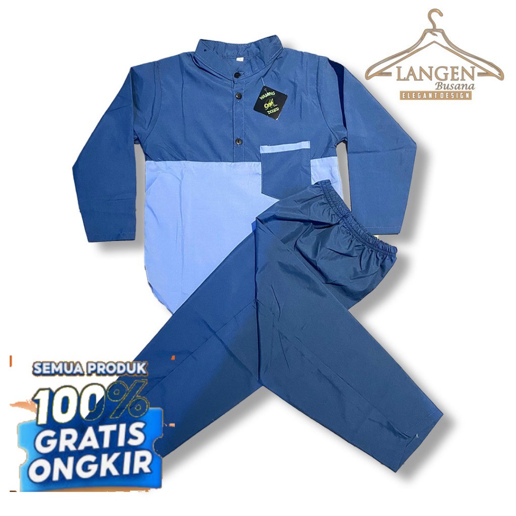 Setelan Baju Koko Anak Warna Denim Kombinasi Warna Biru Usia 1-13 Tahun- pakaian pria lainnya