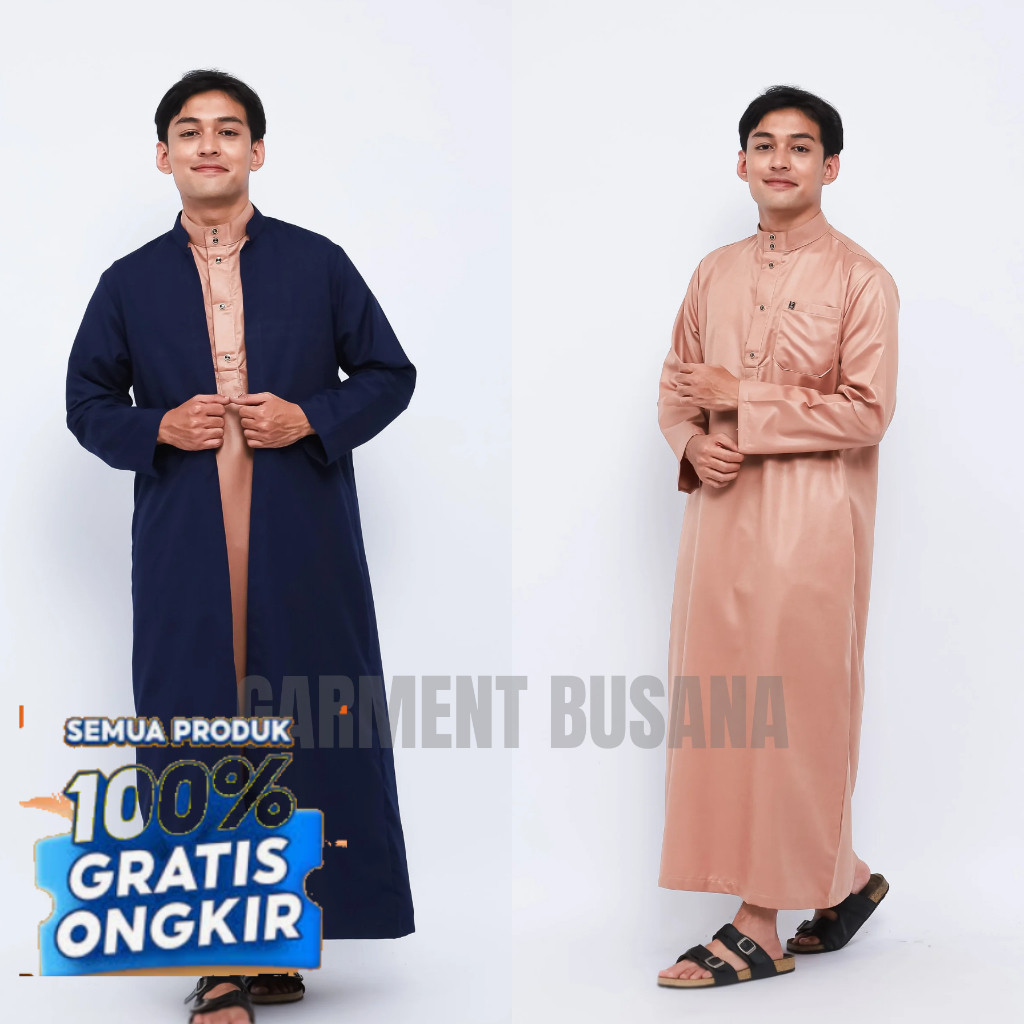 JUBAH LUARAN MUSLIM TERBUKA TOYOBO GAMIS LUAR PRIA MODEL TERBARU PREMIUM HITAM LENGAN PANJANG- pakai