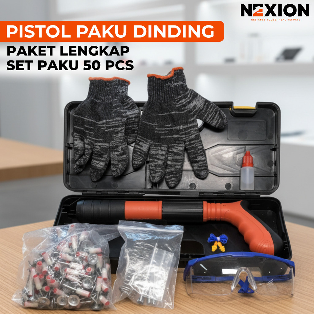 Paku Tembak Beton SET LENGKAP 50 Pcs Paku Nail Gun Ramset Tembak Beton Ramset Gun Alat Paku Tembak
