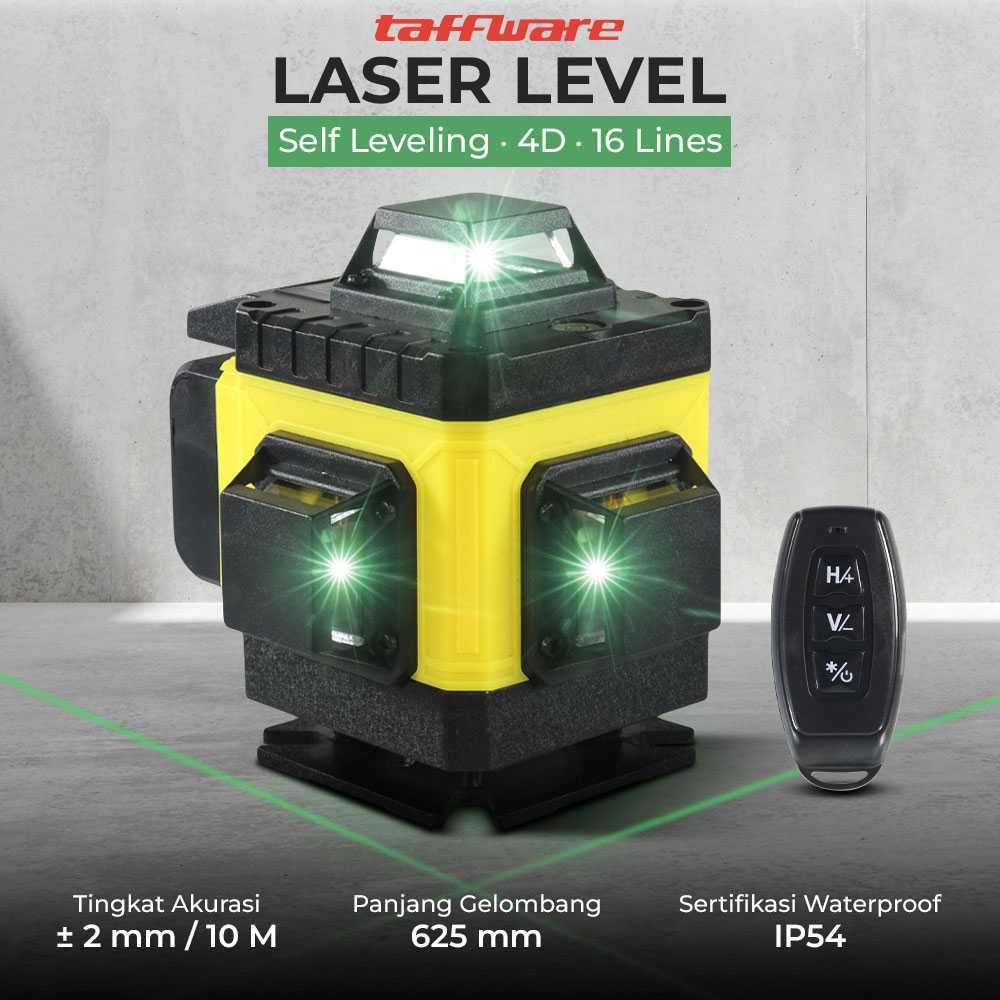 Taffware PR-16A Laser Level 4D 16 Lines Self Leveling Waterproof  Mesin Laser Hijau Terang 360 Deraj