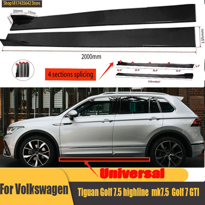 Universal 2.2m Side Skirts Extension Rocker Splitters ffuser Winglet Wings For VW Polo Tiguan Golf J