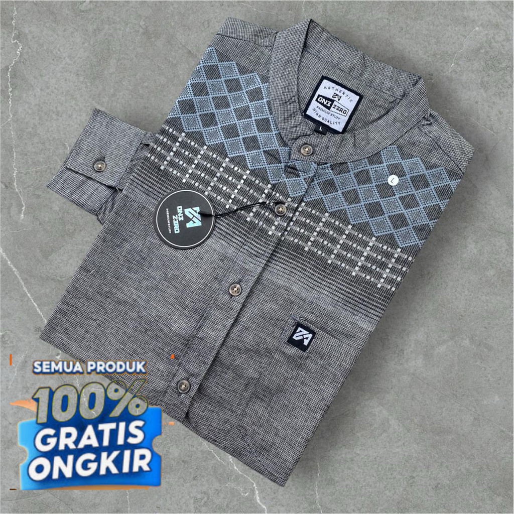 Kemeja kemko Motif Print Lengan Panjang Model Slimfit - Busana Muslim katun madinah - Hem Keren Term