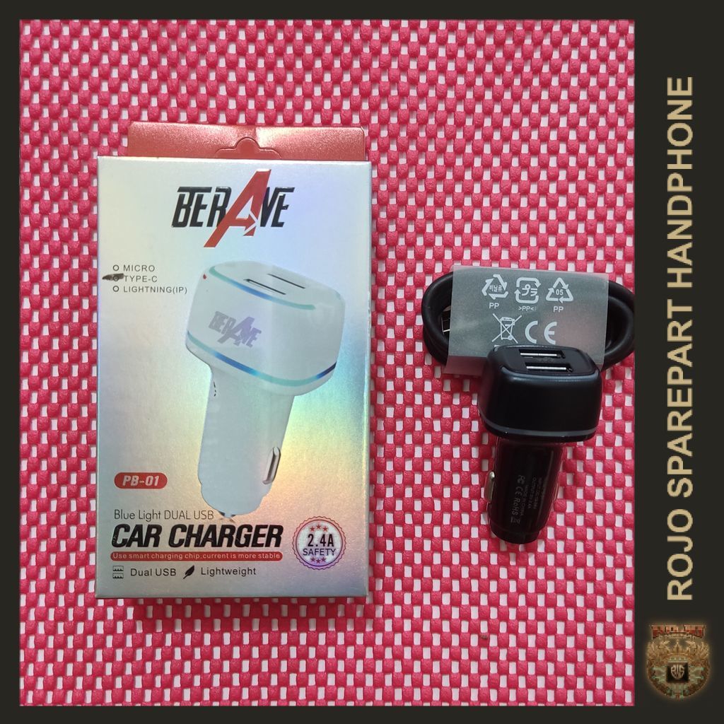 [PB-01] CAR CHARGER/ CHARGER MOBIL DUAL USB 2.4A (FREE KABEL TYPE-C) - (BERAVE) UGO/LIGO