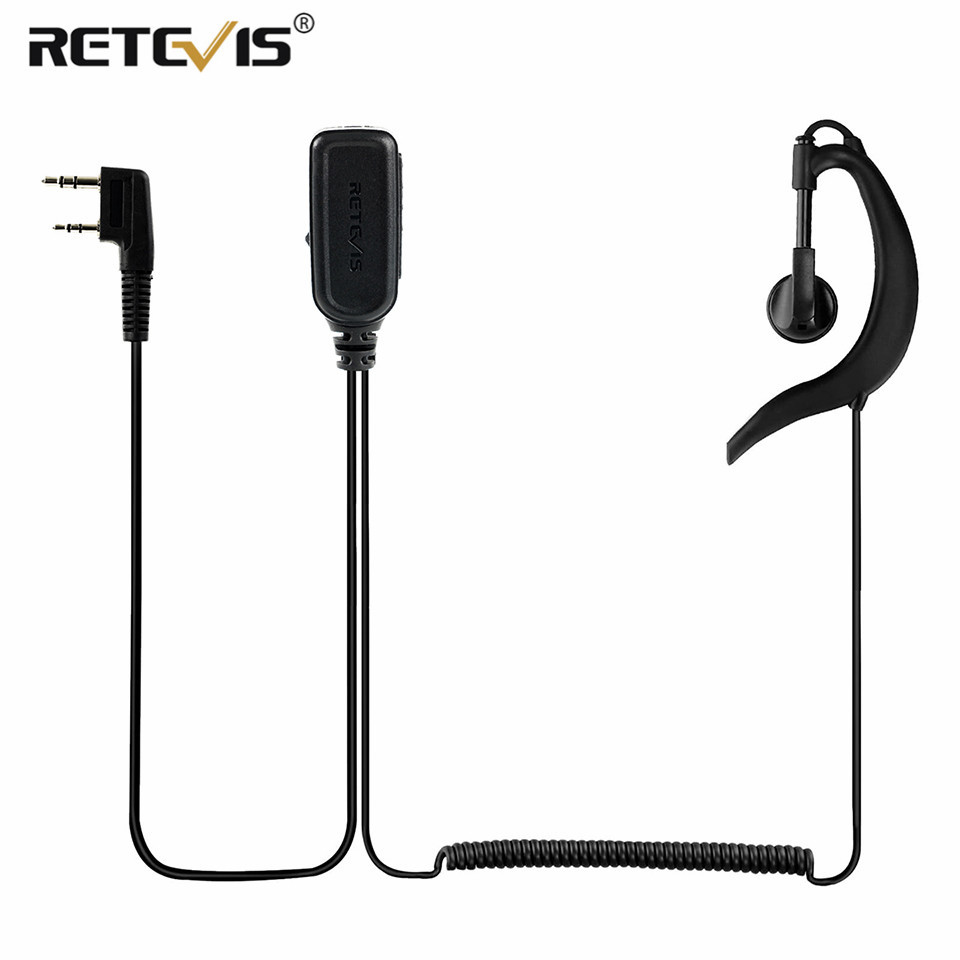 Retevis EEK018 G-Shape Earpiece 2Pin Rao VOX PTT Coiled Top Cable Headset for Baofeng UV 5R Retevis 