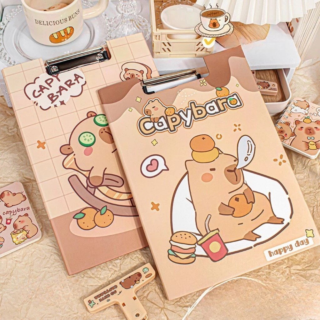 Papan Ujian Jalan Clipboard A4 With Cover Buka Tutup Motif Capybara Cartoon Lucu Aesthetic Estetik K