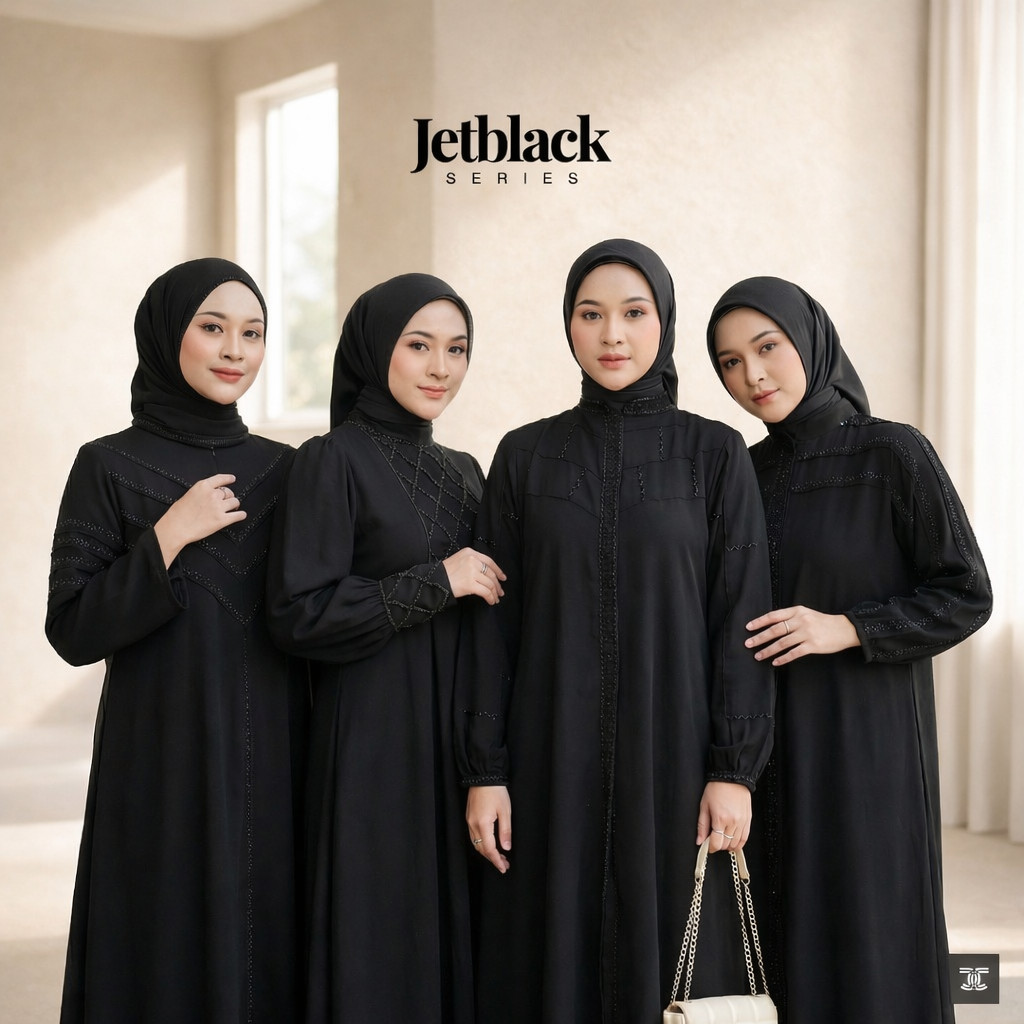 Abaya Premium Jetblack Payet Hitam Elegan – Gamis Remaja Dewasa untuk Lebaran, Kajian & Umroh