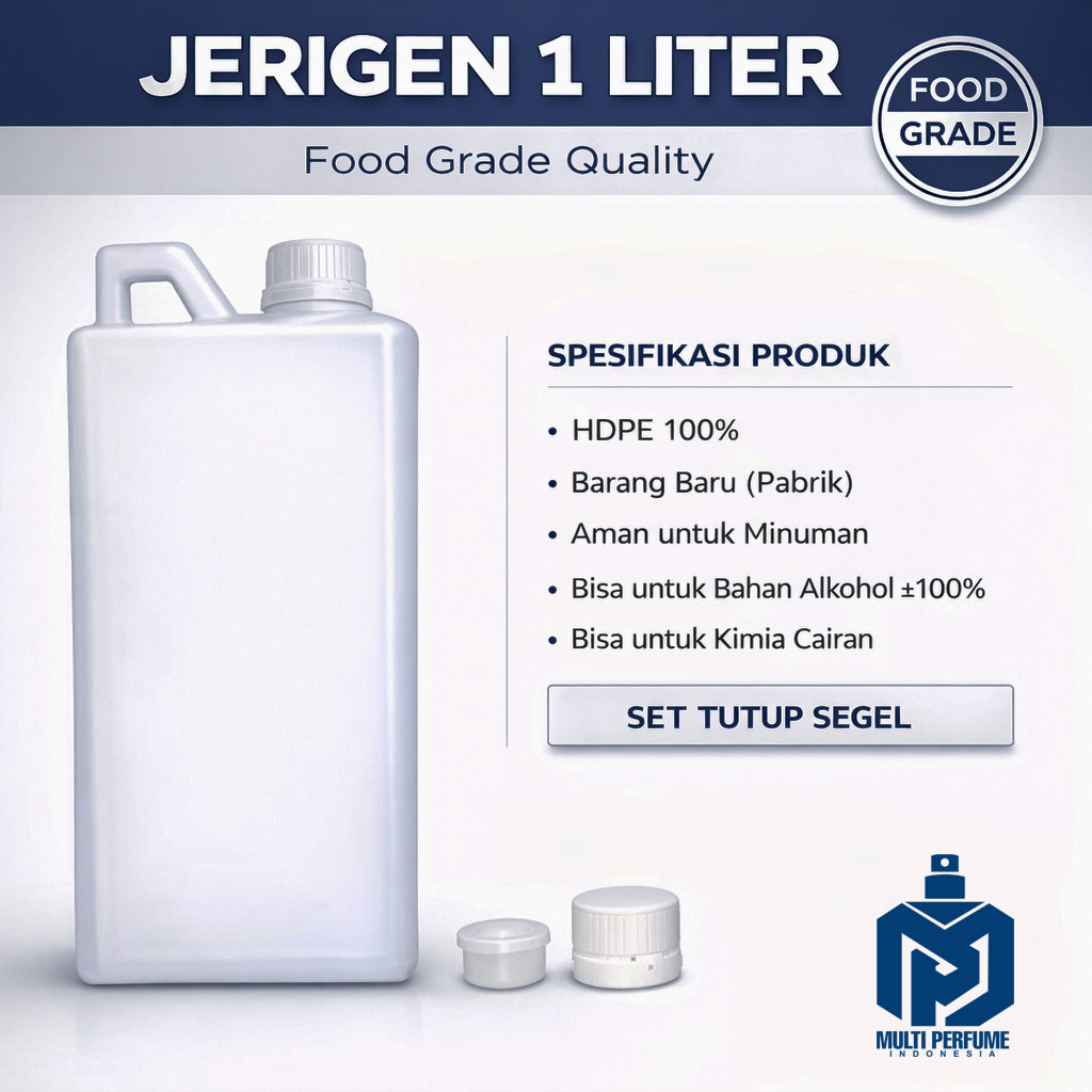 Jerigen 1 Liter Food Grade – Jerigen Air / Kimia HDPE Tebal Tutup Segel Baru