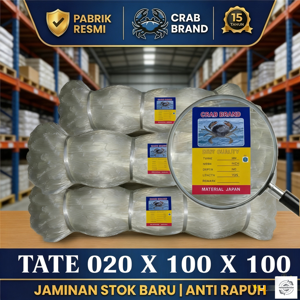 Senar Jaring Ikan Burung 020x100x100 TATE Merek Kepiting Kuat 90m Anti Rapuh Bahan Jepang Mudah Dipa