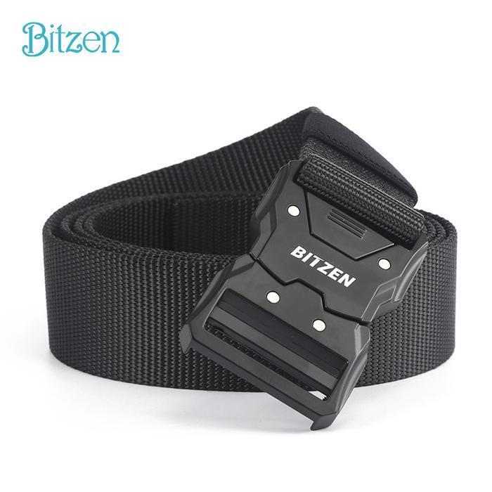 Reyfashion Store Bitzen Ikat Pinggang Pria Nylon Fast Unlock Canvas Sabuk Tactical Gesper Besi Kanva