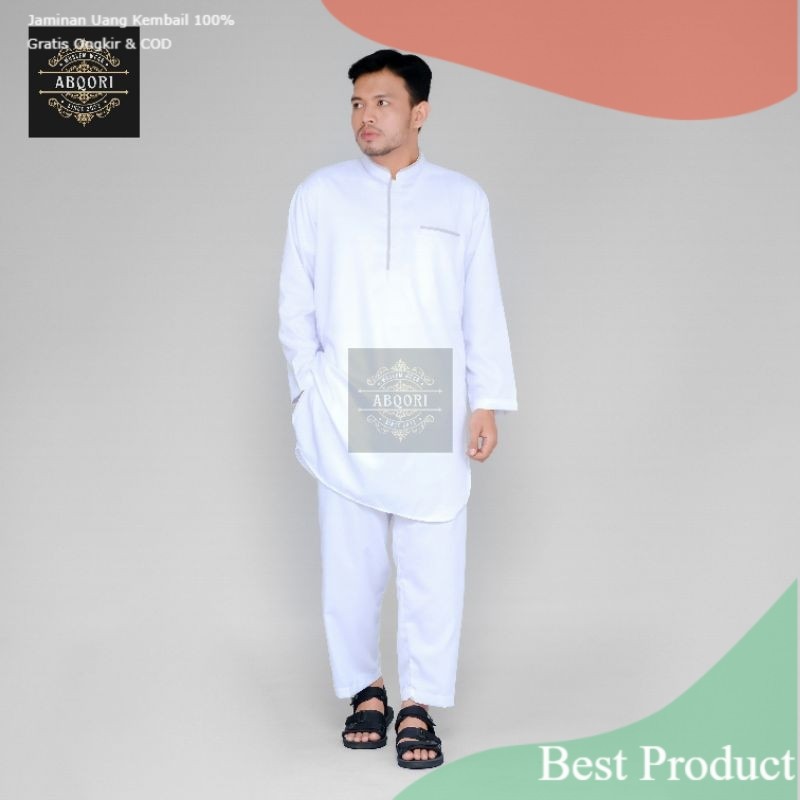 Setelan Kurta Koko Bahan Katun Toyobo Polos Jumbo Lengan Panjang  Kerah Mandarin Ukuran M L XL XXL 3