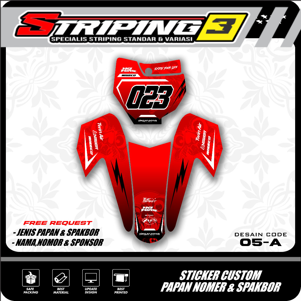 Sticker Decal Papan Nomer Start Dan Spakbor Depan Motor Bebek Trail Supermoto