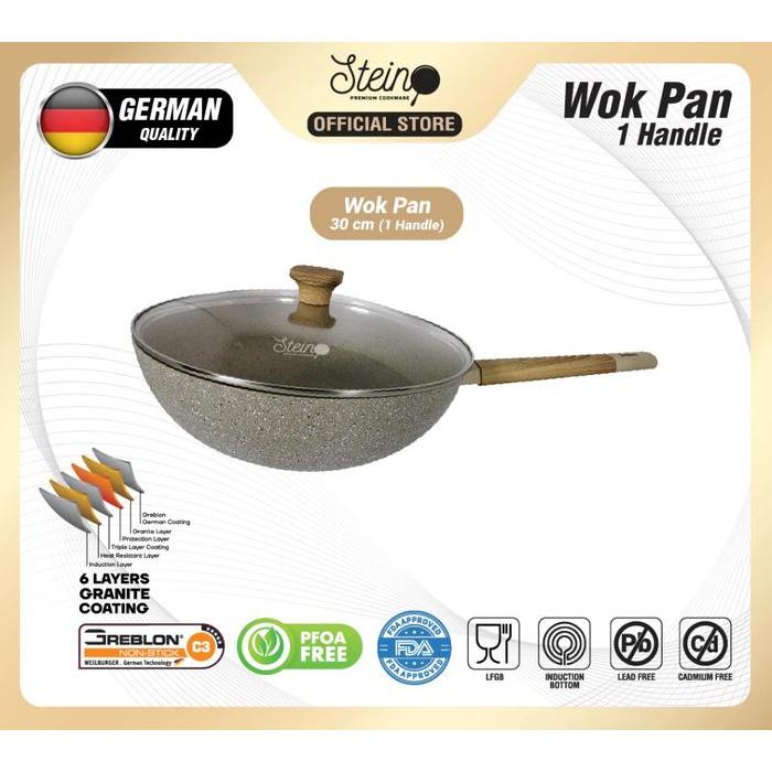 Stein Cookware Wok Pan 30cm (1 Handle) + Lid