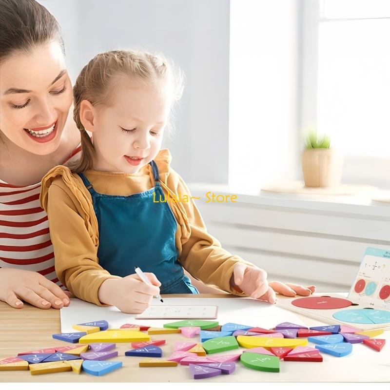 Y4QA Fraction Circles Educational Toy Wooden Fraction Puzzle Math Concept Trainer