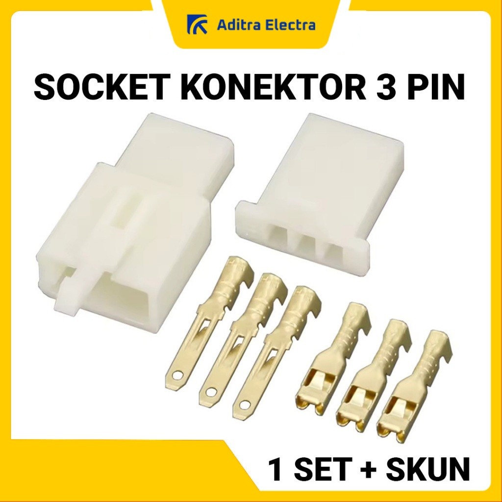 Soket Konektor Kabel 3 Pin Lengkap 1 set + Skun | Soket Motor | Soket Mobil | Konektor Kabel