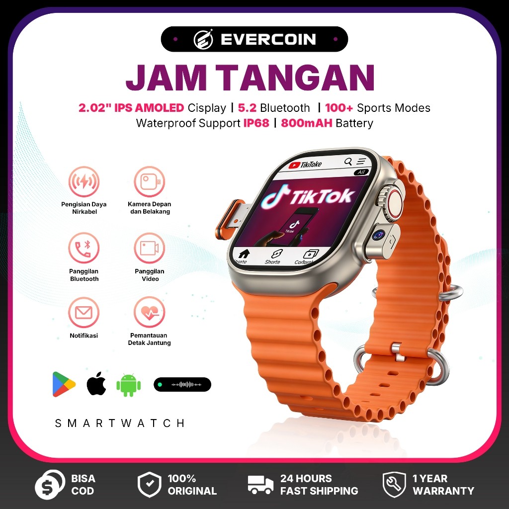 [PROMO] EVERCOIN S8 MAX+ Smartwatch Android RAM 4GB/64GB Bisa Simcard 5G Wi-Fi Video Call GPS Play S