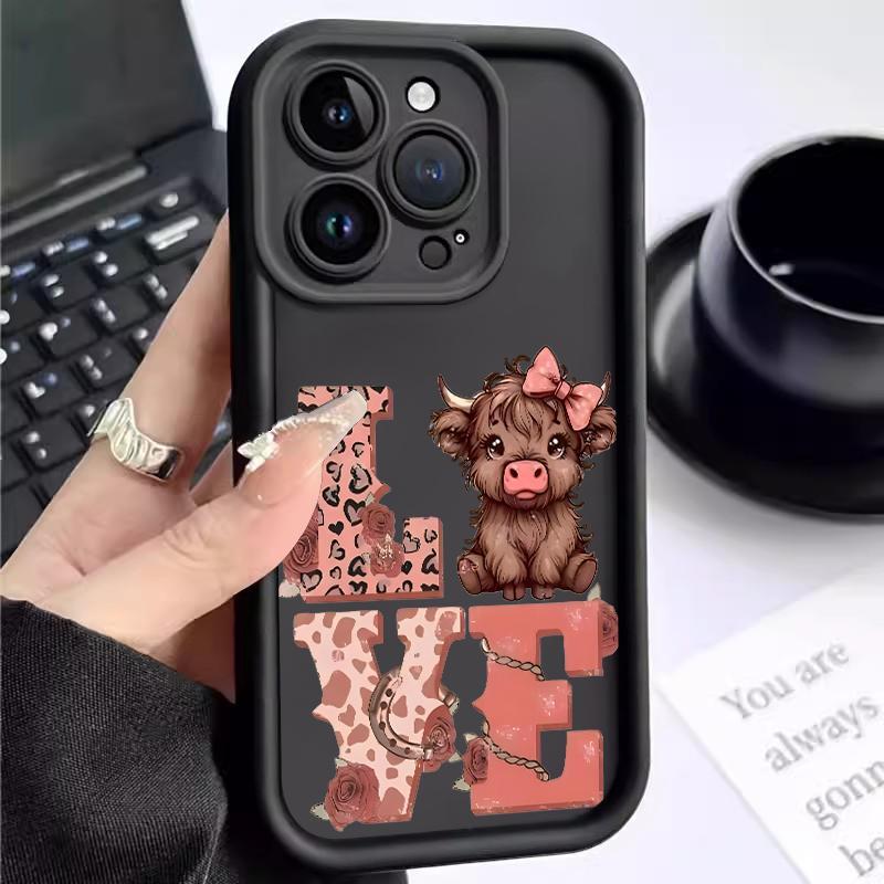 Case For Iphone 15 Pro Max 12 Mini 13 14 16 17 TPU Camera Unik Sapi Casing Soft Cover