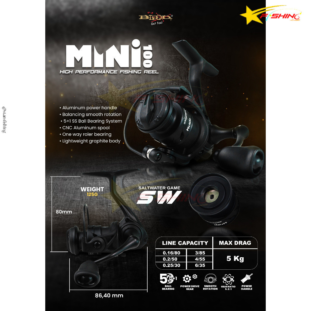 SF Reel Pancing Blood-X Mini 100 Spinning Extra Ultralight XUL Freshwater Saltwater Power Handle