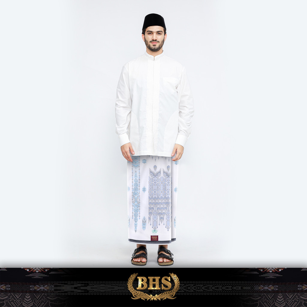 AUTHENTIC Sarung BHS Excellent Super Gold Motif E58 JEA SJ Putih Biru
