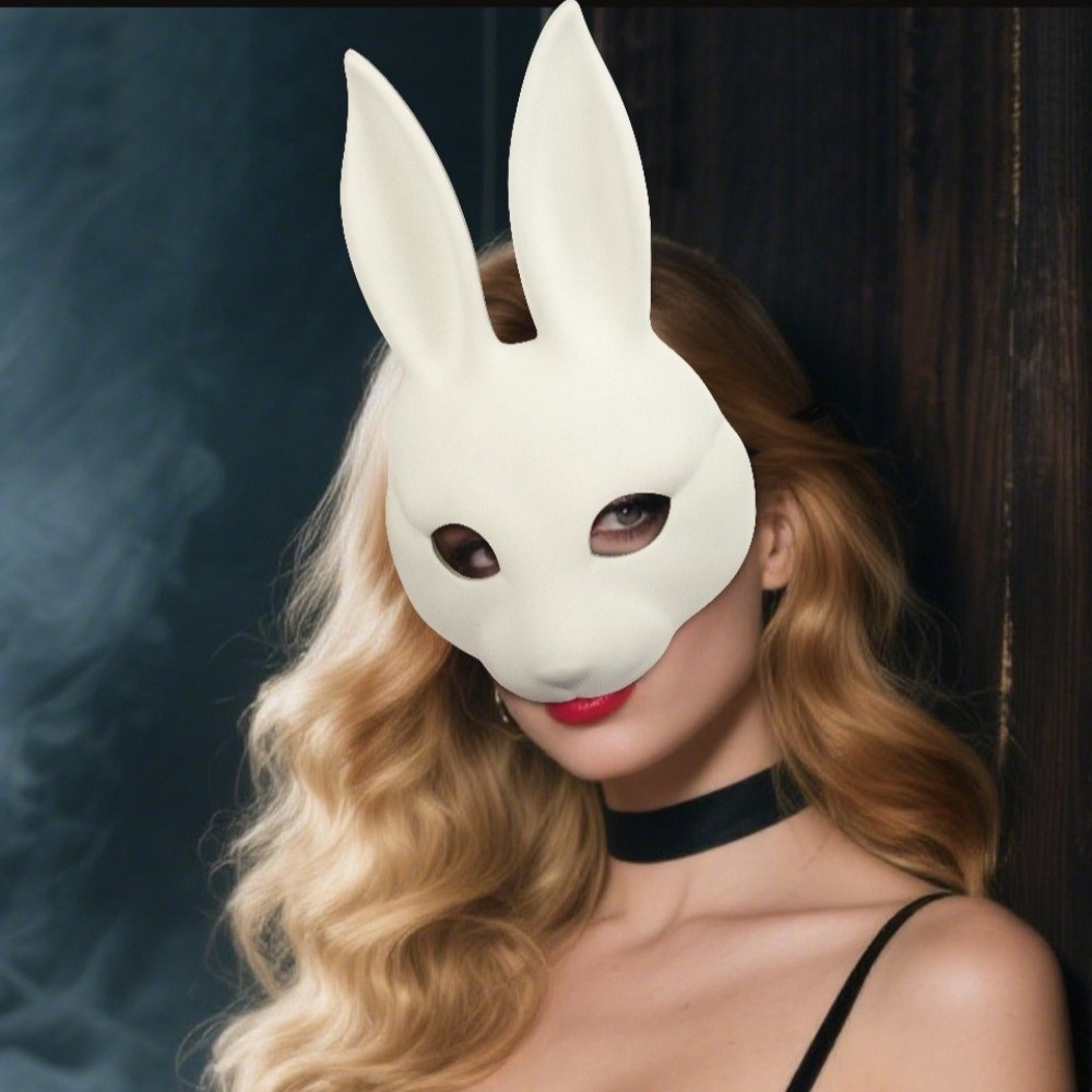 Realistic White Rabbit Mask Novelty Y Crafting PU Leather Mask Handmade Rabbit Face Anime Mask Props