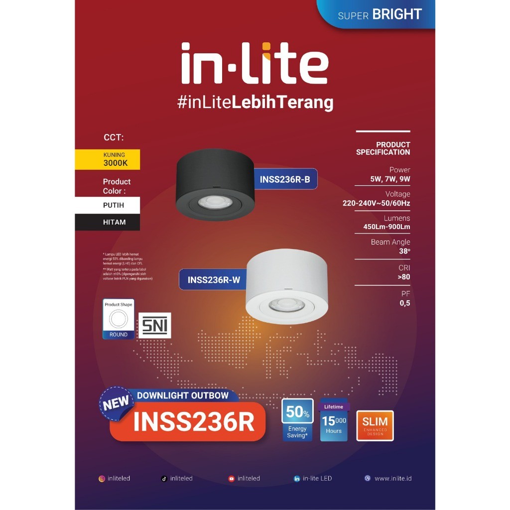 INLITE - LAMPU SPOTLIGHT LED OUTBOW INLITE INSS236R 5WATT / 7WATT / 9WATT / DOWNLIGHT / SPOTLIGHT OU