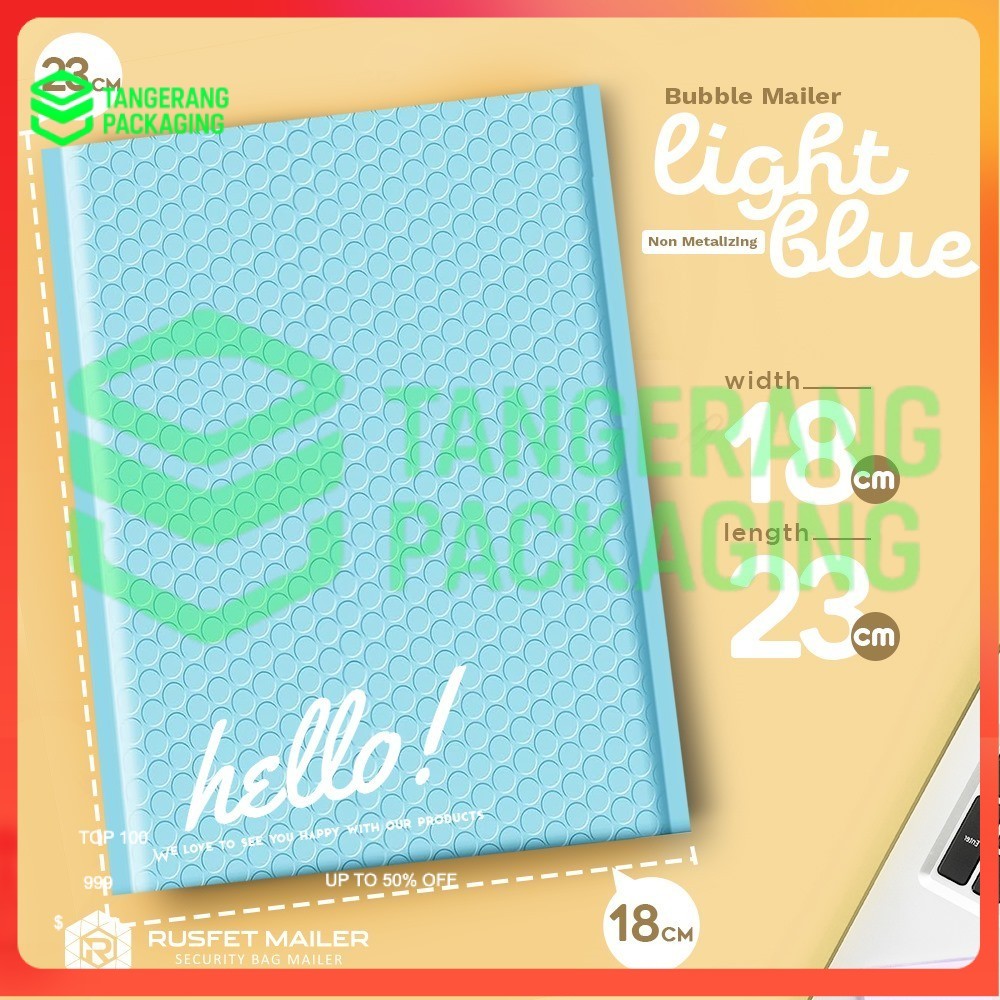 Bubble Mailer Amplop Envelope Light Blue 18x23 Bubble Mailer Rusfet Packing Satuan