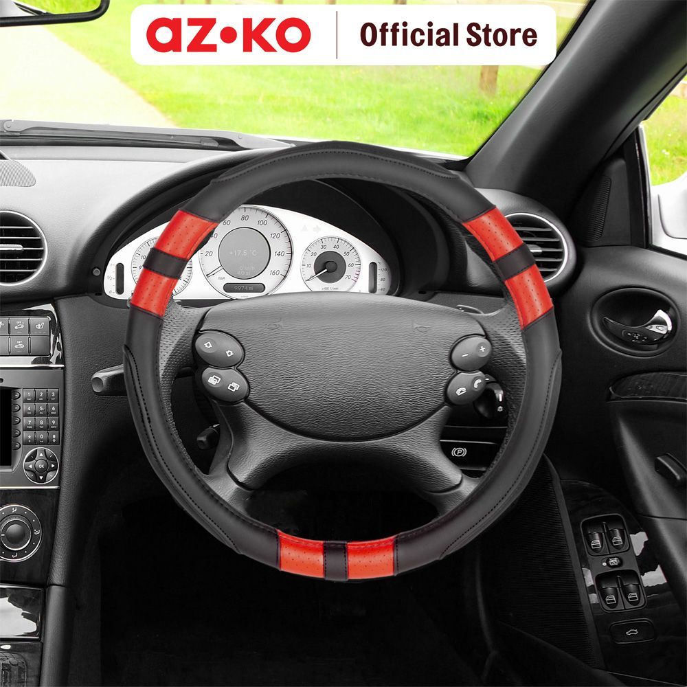 AZKO Otto Klasse Sarung Stir Mobil Grip Sporty - Hitam/Merah Cover Setir Pelindung Kemudi Sarung Kem