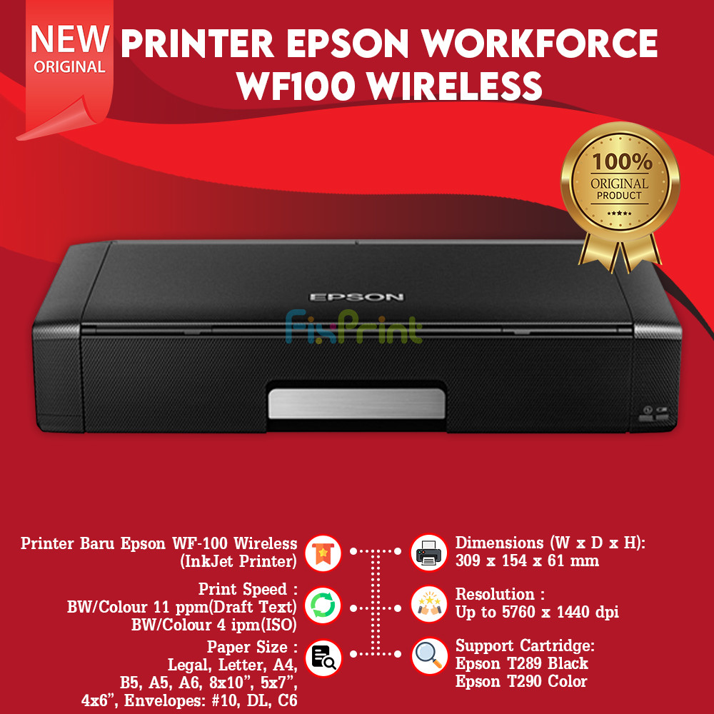 Printer Mobile Epson WorkForce WF-100  WF100 WF 100 wf100 WIFI A4 Bergaransi Resmi