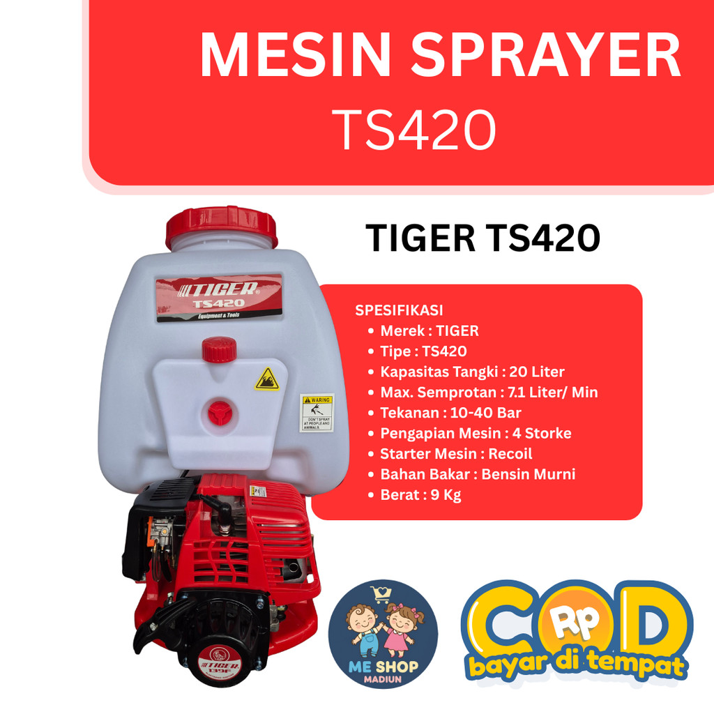 Mesin Sprayer Semprot Hama 20L TIGER TS420 4Tak / Engine Sprayer Semprotan Hama Disenfektan Obat Ham